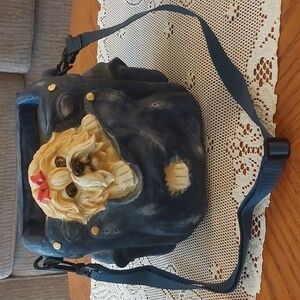 Shih Tzu Dog In The Purse Planter Decor With Hanging Strap  8.5"x9"